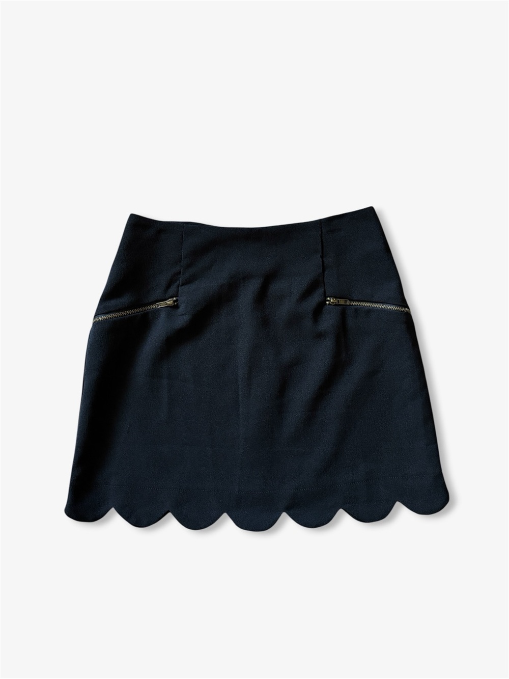 Monteau Black Scalloped Hem High Waisted Mini Skirt Preppy Mod Womens Size Small
